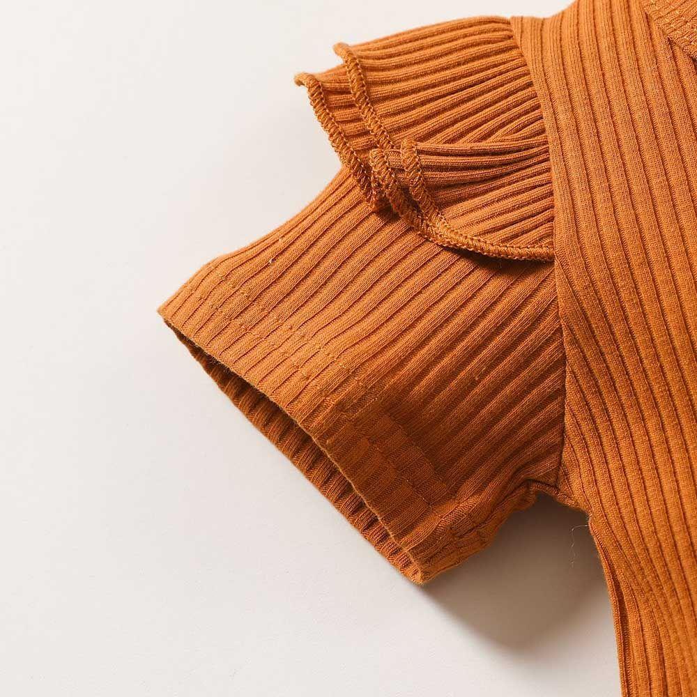 Bộ Áo Liền Quần Ngắn Tay Họa Tiết Hoa Hướng Dương Đan Len Phối Bèo Xinh Xắn Cho Bé Gái