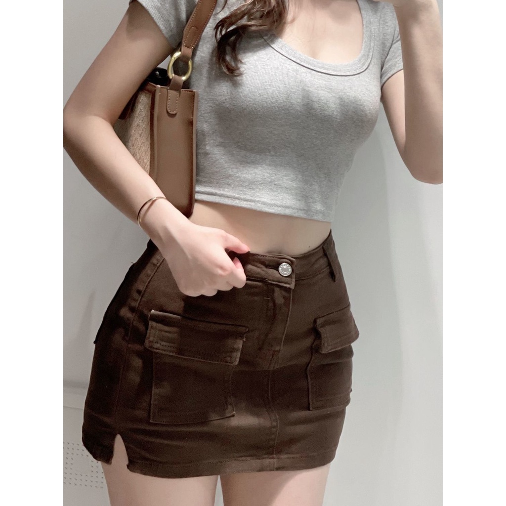 Jiashucheng Chân Váy Denim Lưng Cao Dáng Ôm Phong Cách Âu Mỹ Thời Trang Mùa Hè Xinh Xắn Cho Nữ