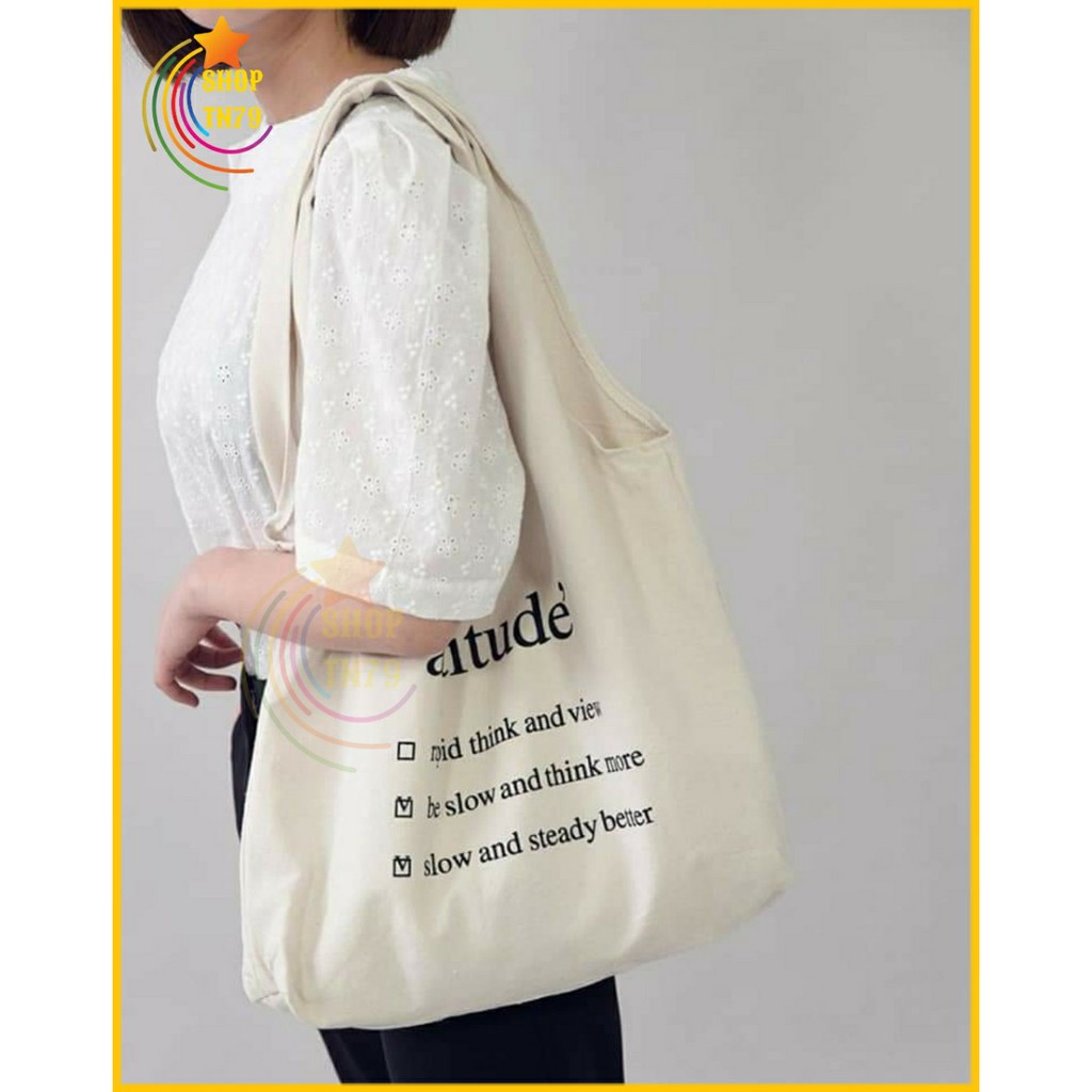 Túi đeo vai thời trang vải canvas mềm loại to đi hoc , đi chơi , đi làm đều rất đẹp - ATTITUDE'