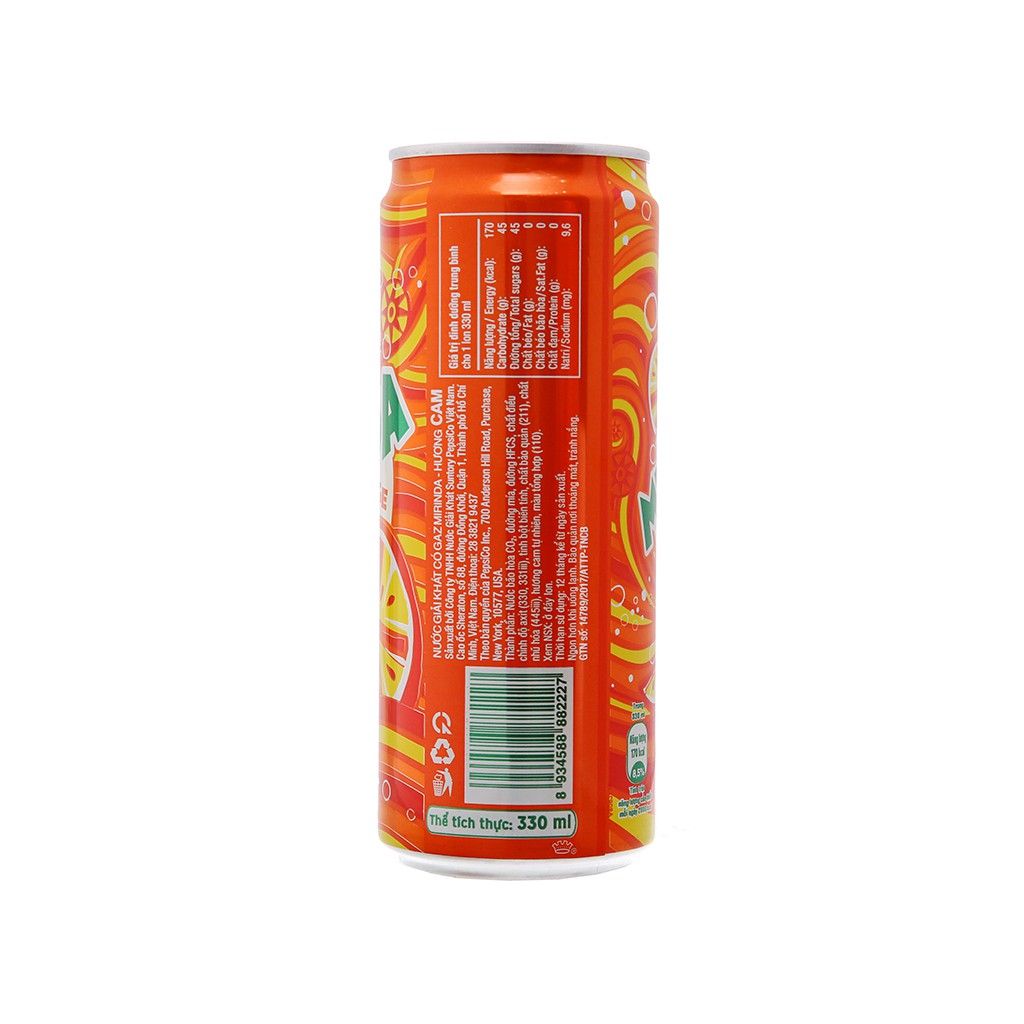 LỐC 6 LON NƯỚC NGỌT MIRINDA VỊ CAM 330ML