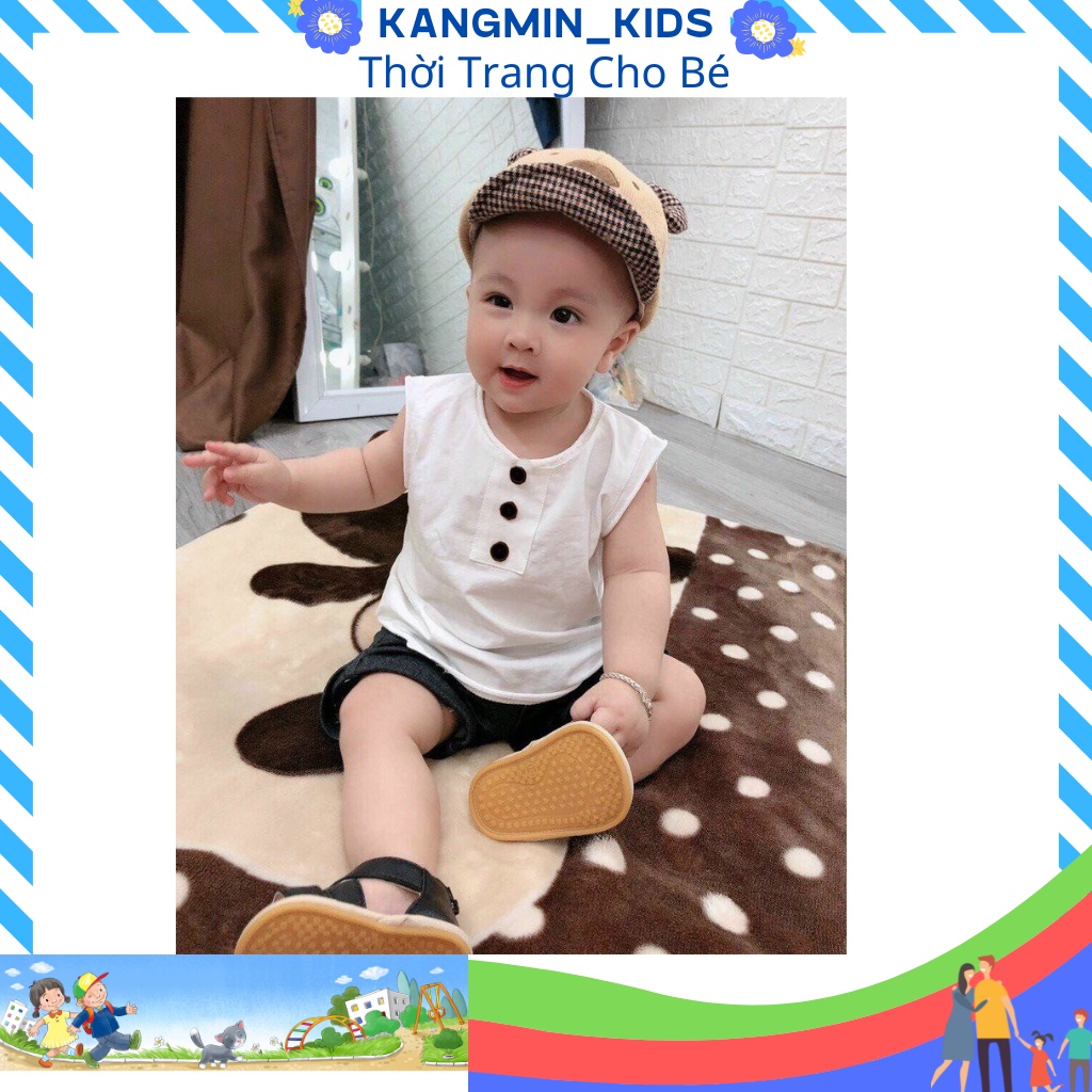 Bộ áo sát nách ba lỗ cúc cho bé trai Kangmin kids , quần áo thun bé trai QATEC02, quần áo trẻ em từ 6-18kg