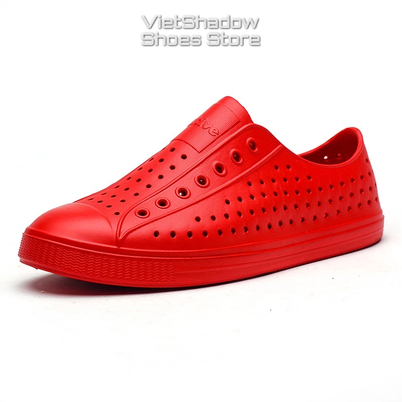 Giày nhựa siêu nhẹ nam nữ - Chất liệu nhựa xốp EVA siêu nhẹ, không thấm nước - Màu đỏ full và đỏ viền trắng