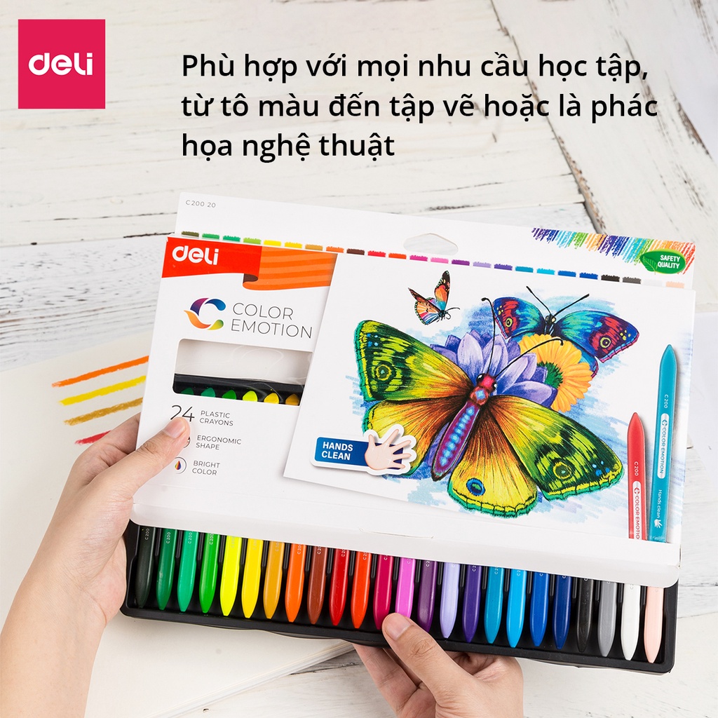 Bút sáp màu hữu cơ cho bé tập vẽ Deli - Không vấy bẩn tay, an toàn khi sử dụng - 12/18/24 màu - Tô màu, vẽ tranh trẻ em