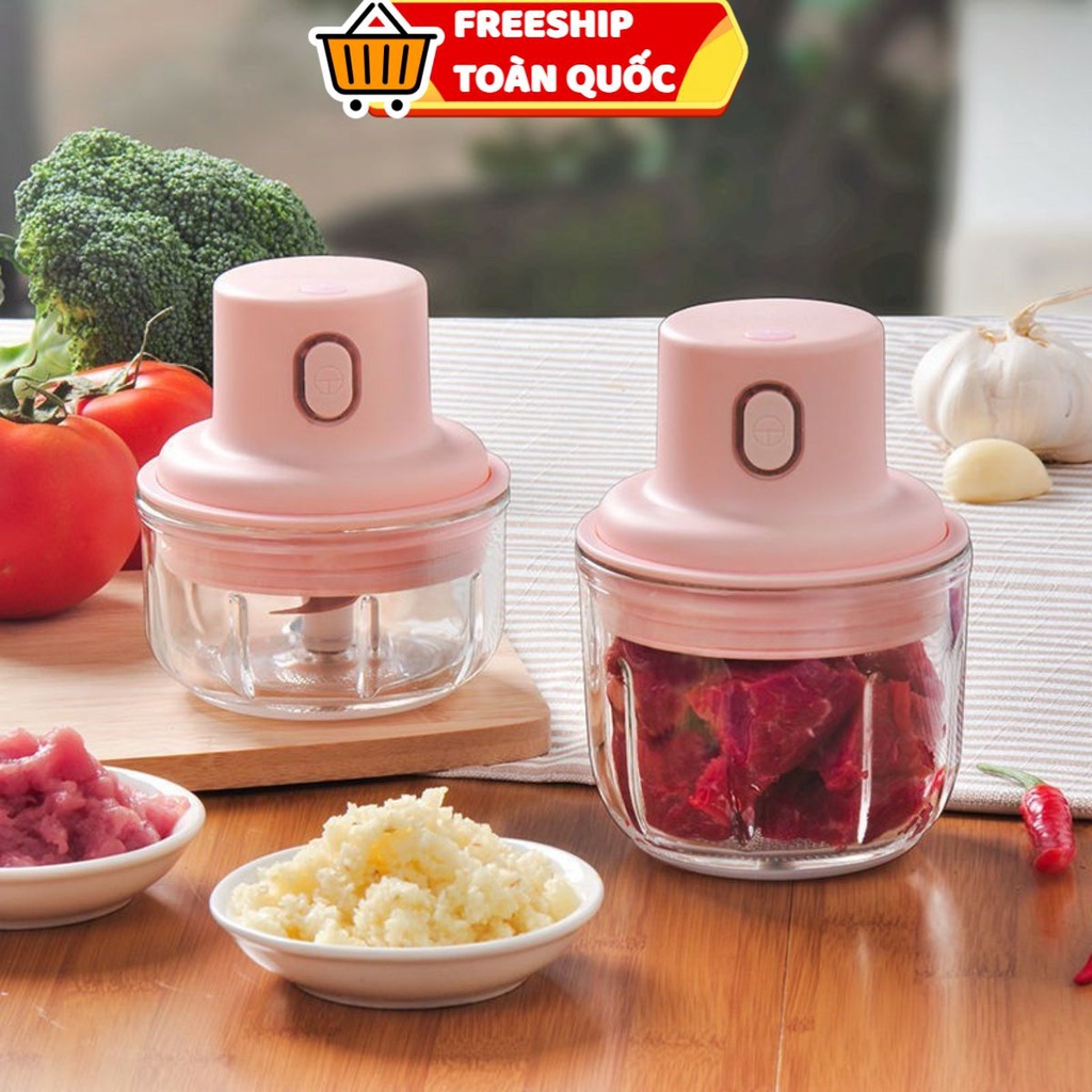 PVN19484 Máy Xay Mini Sạc Điện, Có Cổng Sạc Usb, Nhỏ Gọn Tiện Ích Dễ Sử Dụng, Xay Hành, Tỏi, Rau Củ T2 .