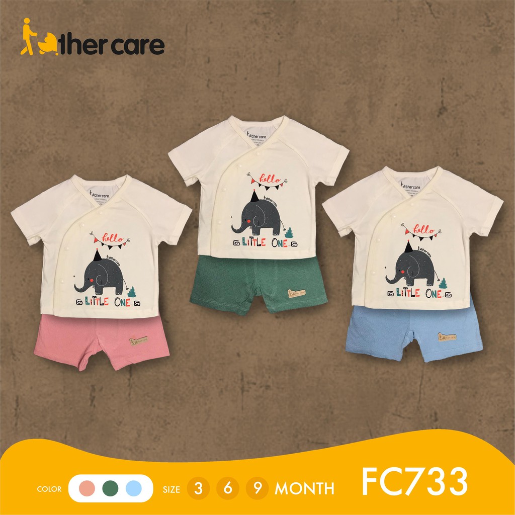 Bộ Quần Áo sơ sinh Cộc Tay FatherCare Cài lệch in hình Voi Little One FC733