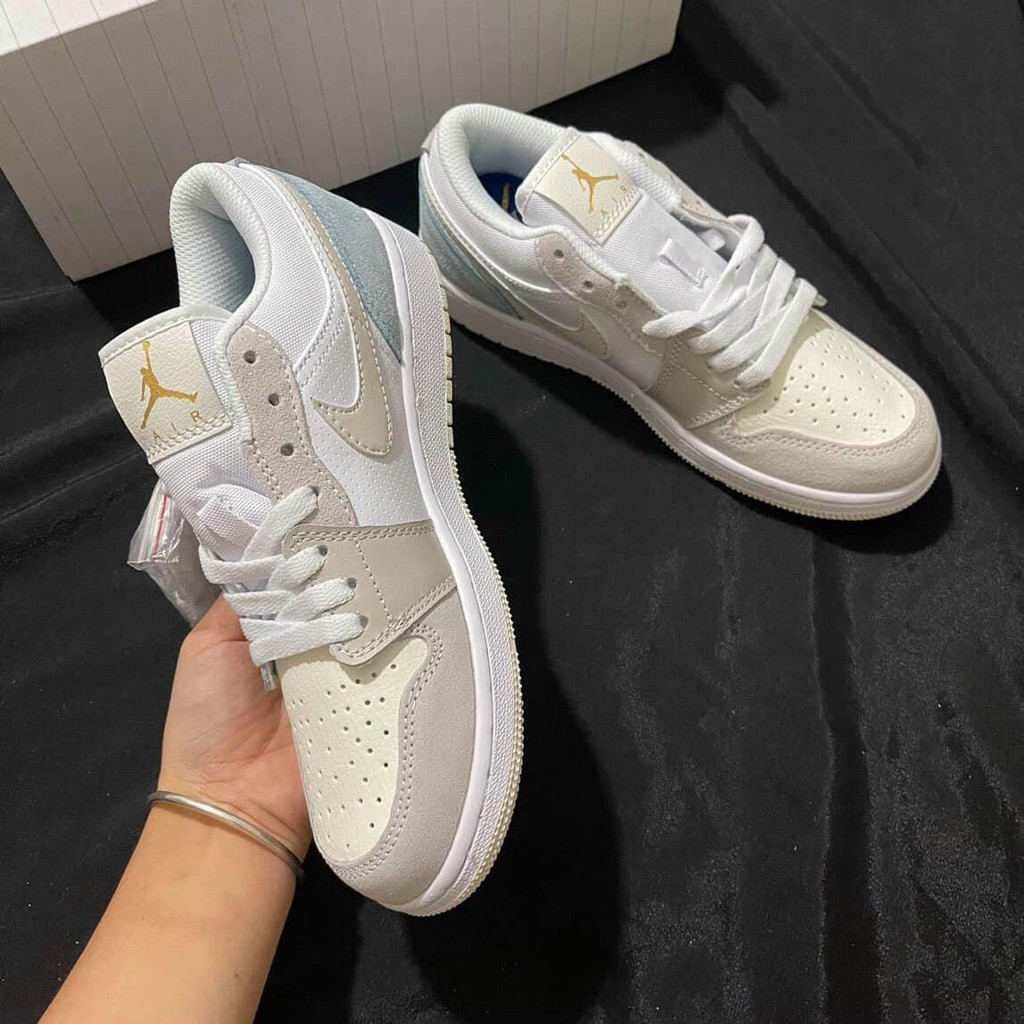Giày 𝐉𝐨𝐫𝐝𝐚𝐧 1 low paris xám xanh nam nữ cổ thấp, Giày thể thao sneaker JD 1 paris hàng loại đẹp Full Box Bill