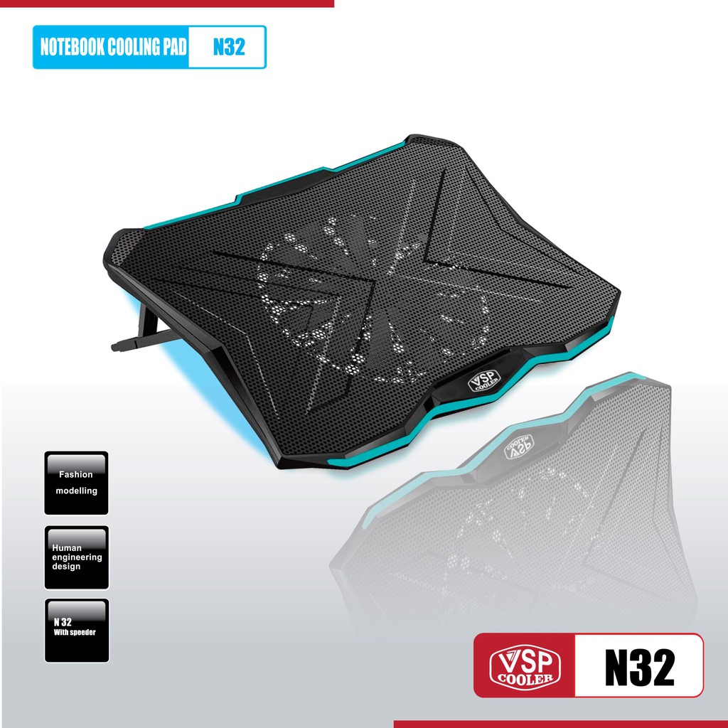 ĐẾ TẢN NHIỆT VSP N32- Fan tản hiệt cho laptop Notebook cooler pad N32 LED Green- BẢO HÀNH 3 THÁNG