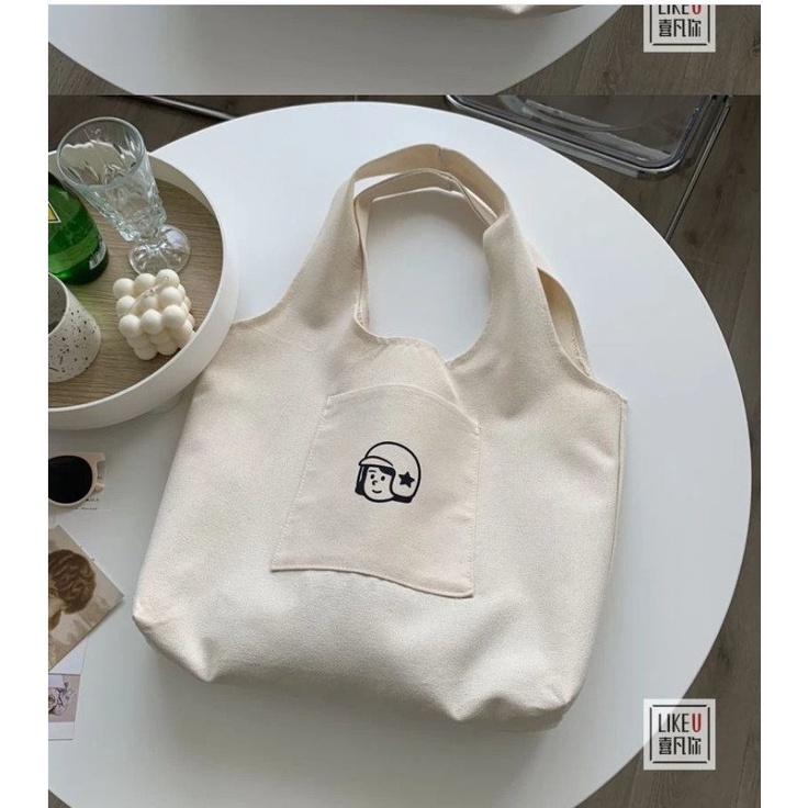 Túi tote canvas đeo vai họa tiết đơn giản dễ thương cho nữ cao cấp