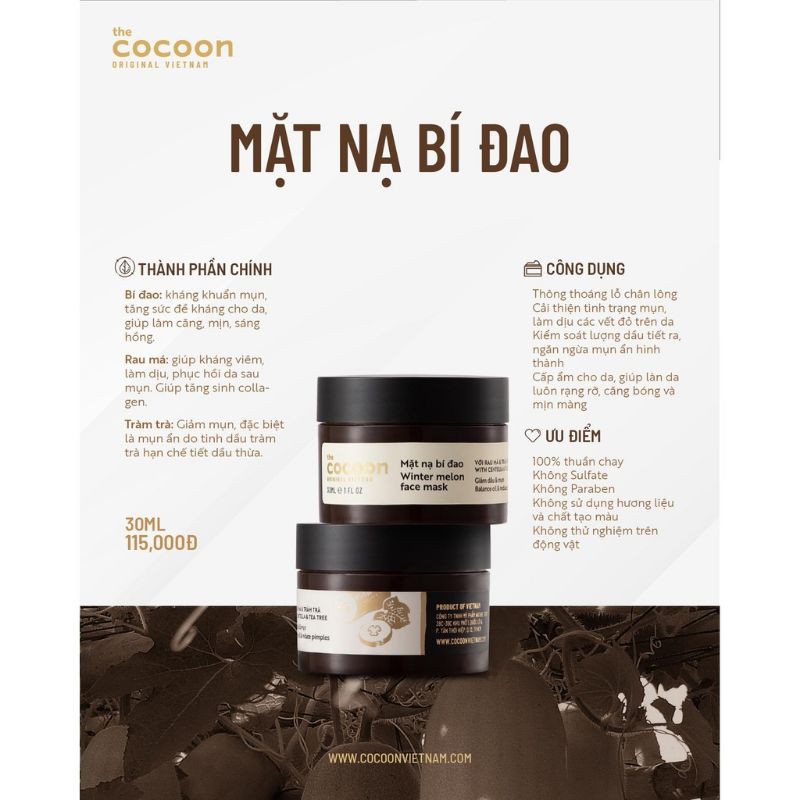 Mặt nạ bí đao Cocoon giảm dầu mụn 30ml - 100ml