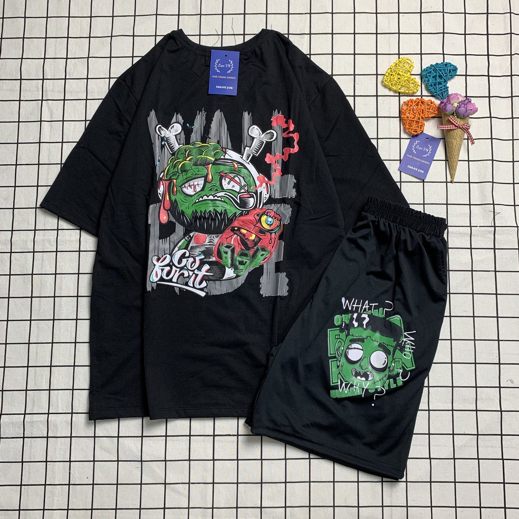 Set Đồ Bộ chữ Z Mặt Qủy cartoon 3D Cute-Lapi VN Áo+ Quần Đùi Vải Thun Cotton Thoáng Mát, Freesize Đến 70kg | BigBuy360 - bigbuy360.vn