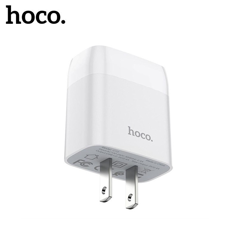 Củ sạc nhanh 5V/2.4A Hoco C73 chân dẹt 2 cổng Usb vật liệu PC chống cháy cho mọi thiết bị
