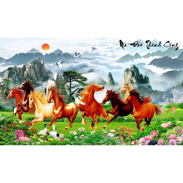 Tranh dán tường Mã đáo thành công - VẢI LỤA phủ kim sa