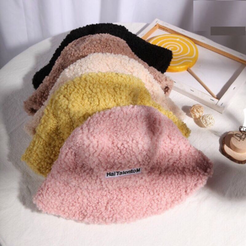 D6780 Mũ lông cừu bucket retro phong cách hàn quốc mũ lông cừu nữ mềm giữ ấm thu đông ulzzang