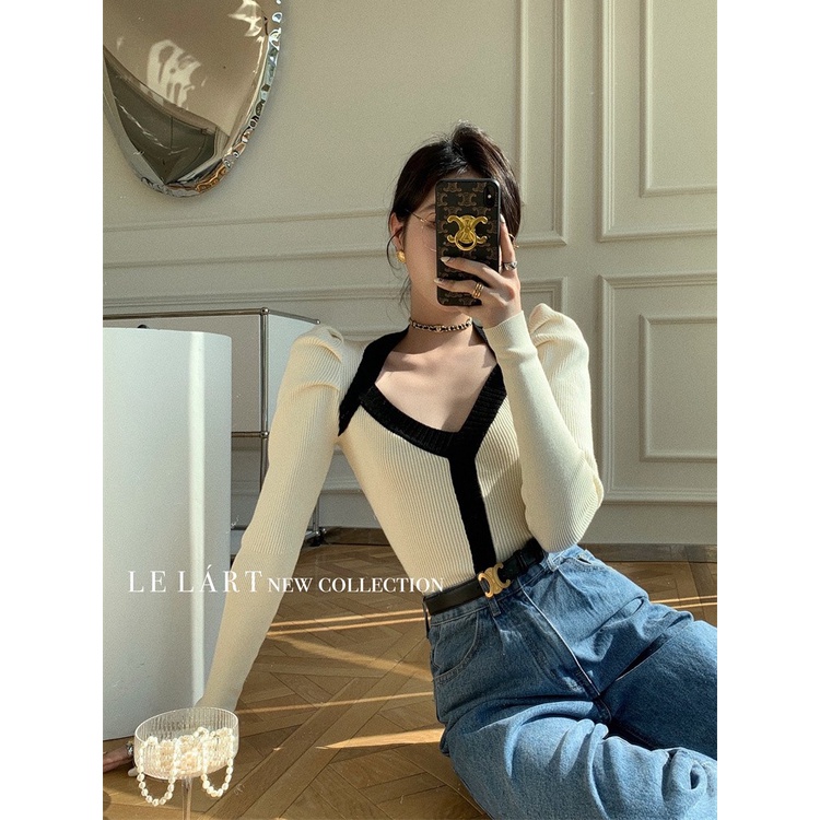 Áo Sweater Dệt Kim Tay Phồng Hở Vai Thời Trang Mùa Thu Cho Nữ