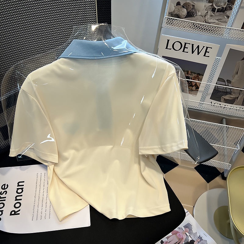 Áo polo Tay Ngắn Cổ polo Màu Sắc Tương Phản Dành Cho Nữ