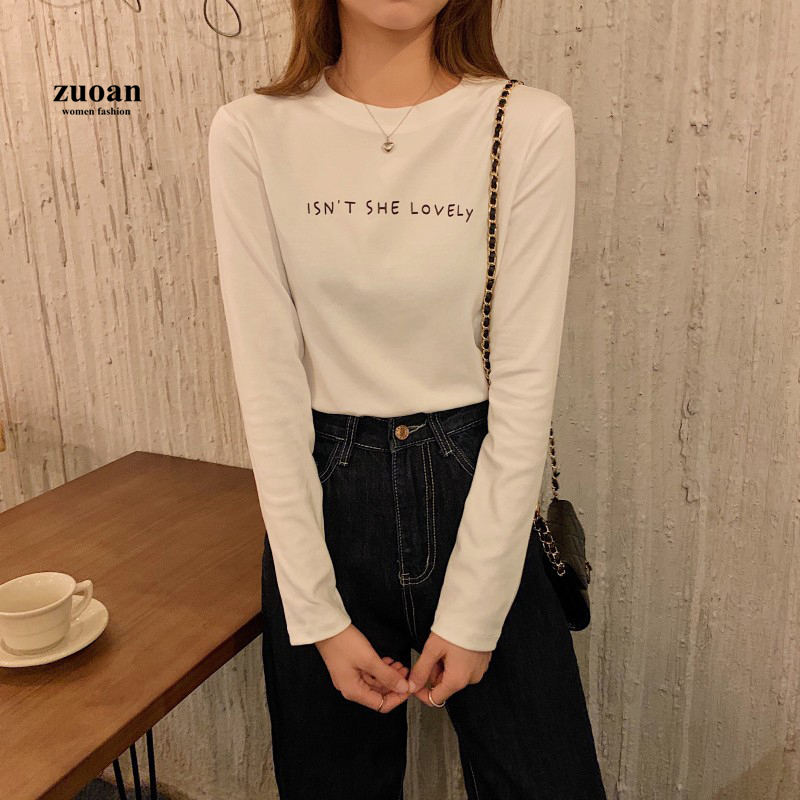 Áo thun SUXI cổ tròn dài tay phong cách Hàn Quốc thời trang dành cho nữ