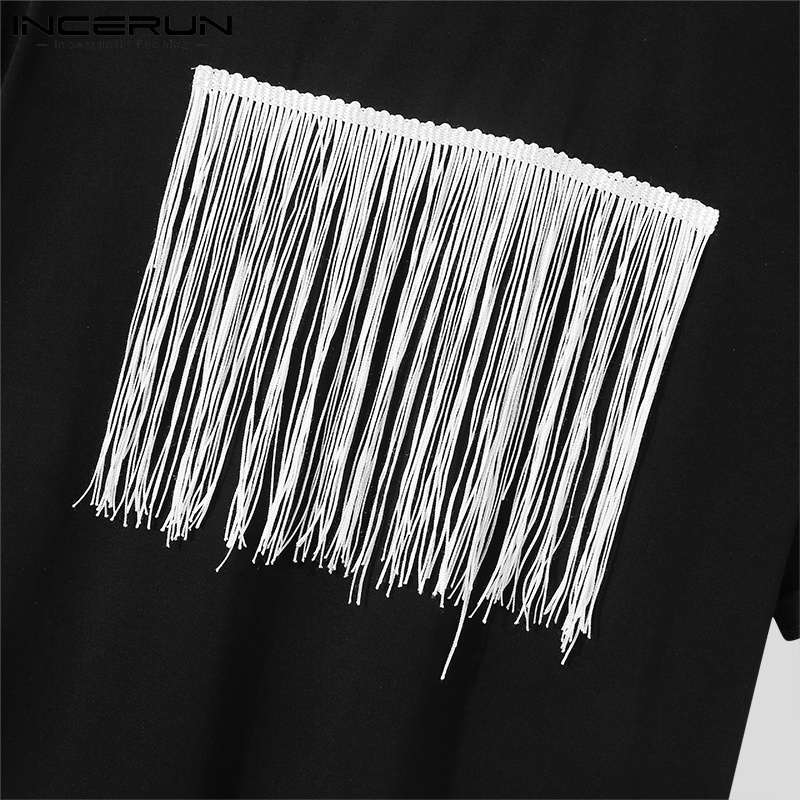 Áo Thun INCERUN Ngắn Tay Cổ Tròn Phối Tua Rua Thời Trang Cho Nam