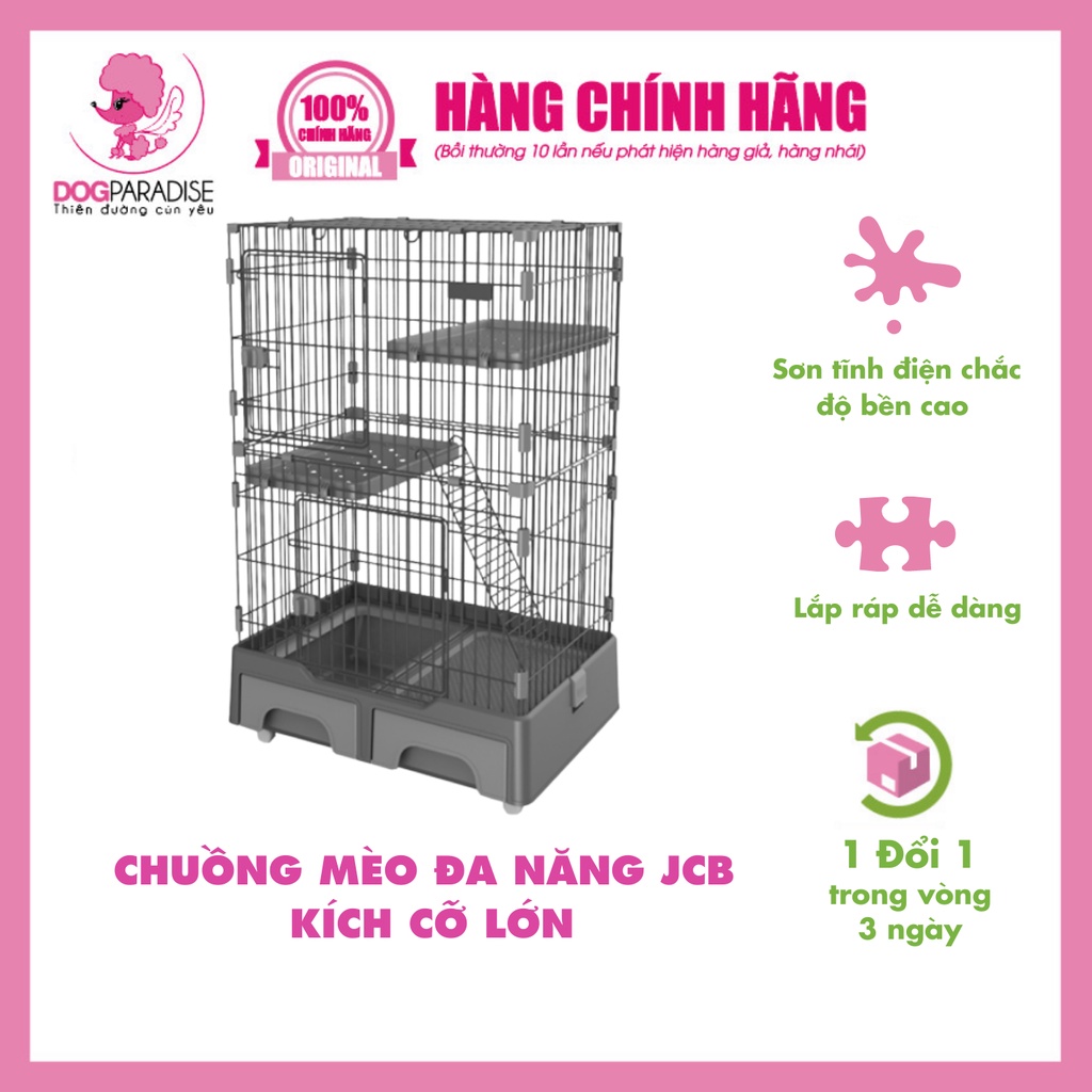 Chuồng mèo đa năng JCB 3 tầng kích thước lớn cạnh thép sơn tĩnh điện độ bền cao - Dog Paradise