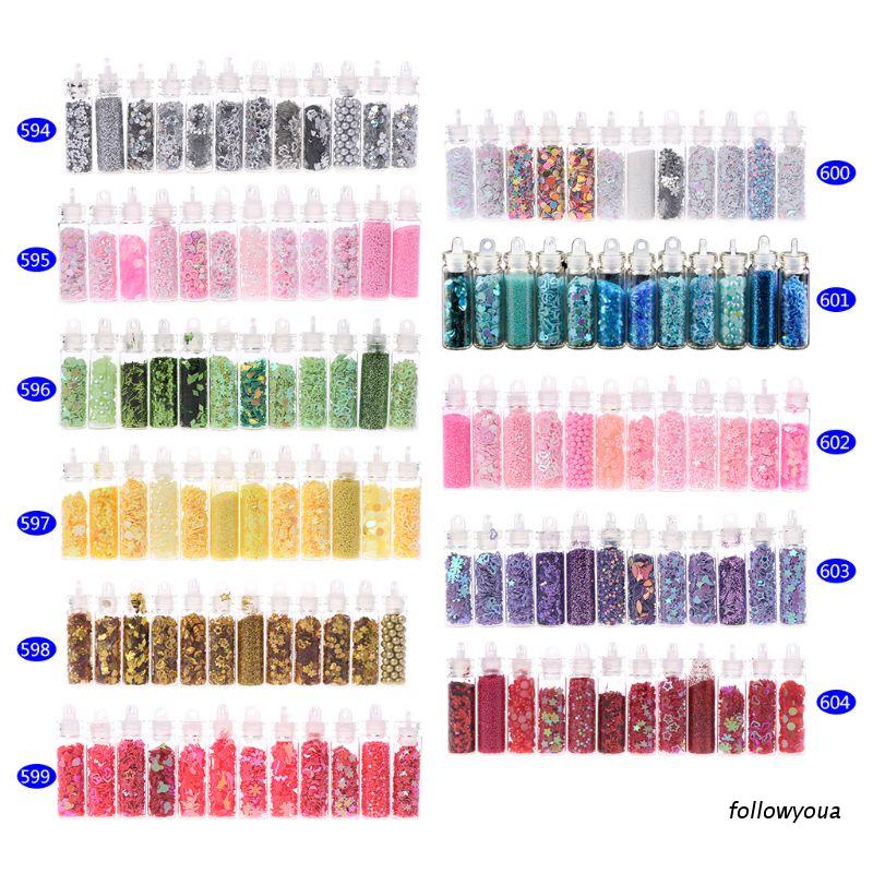 [Hàng mới về] Set 12 Lọ Kim Tuyến Trang Trí Móng Tay / Điện Thoại / Móng Tay Đa Năng