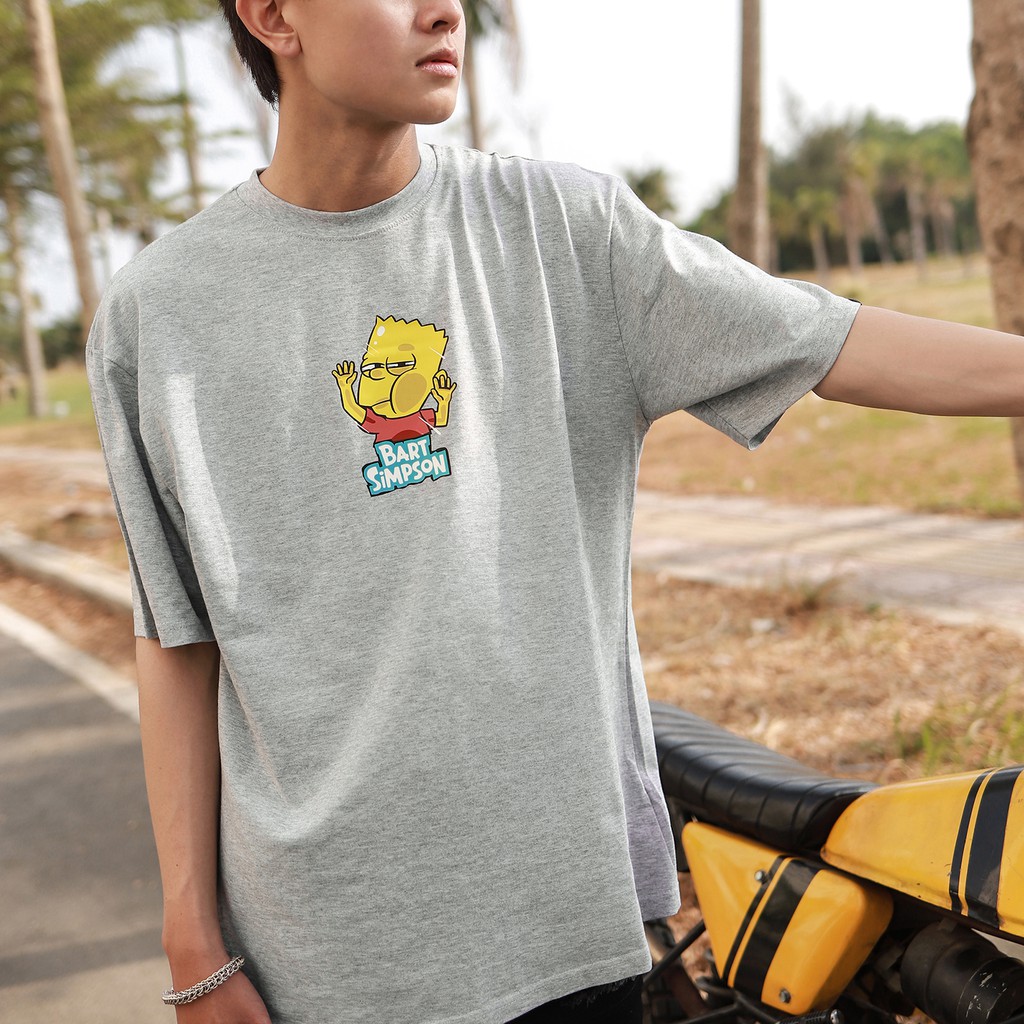 Áo Thun Bart Simpson Màu Xám Chất Liệu Cotton Thoáng Mát
