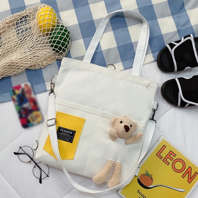 Túi Đeo Chéo Vải Bố Hình Gấu Bông Đáng Yêu