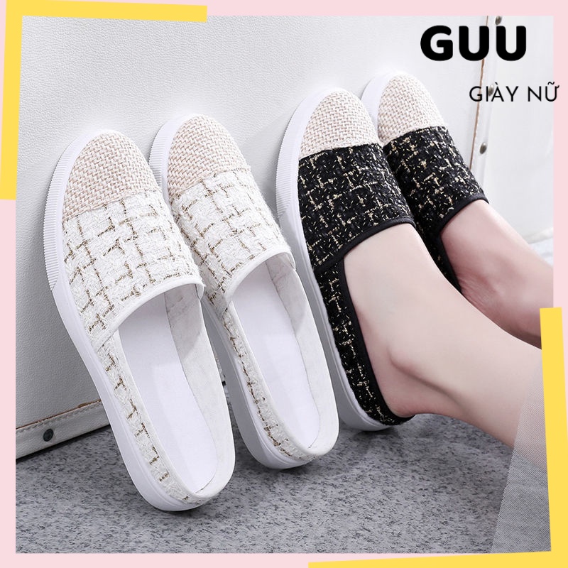 Giày sục, giày lười nữ vải canvas màu đen, trắng bít mũi cực xinh, slip on nữ G812