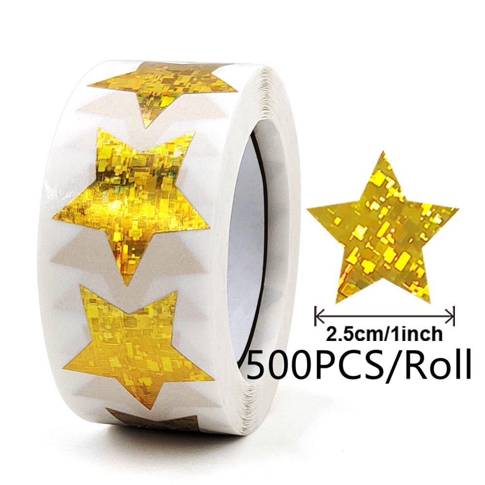 1 Cuộn 500 Sticker Hình Ngôi Sao Năm Cánh Đường Kính 25mm Màu Sắc Tươi Sáng Dùng Để Trang Trí Sổ Lưu Niệm 1 Inch