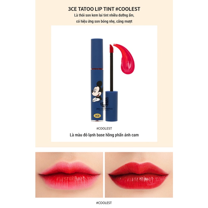 Son kem lì Mickey 3.CE Tattoo Lip Tint Phiên bản giới hạn - Coolest Màu đỏ lạnh cuốn hút