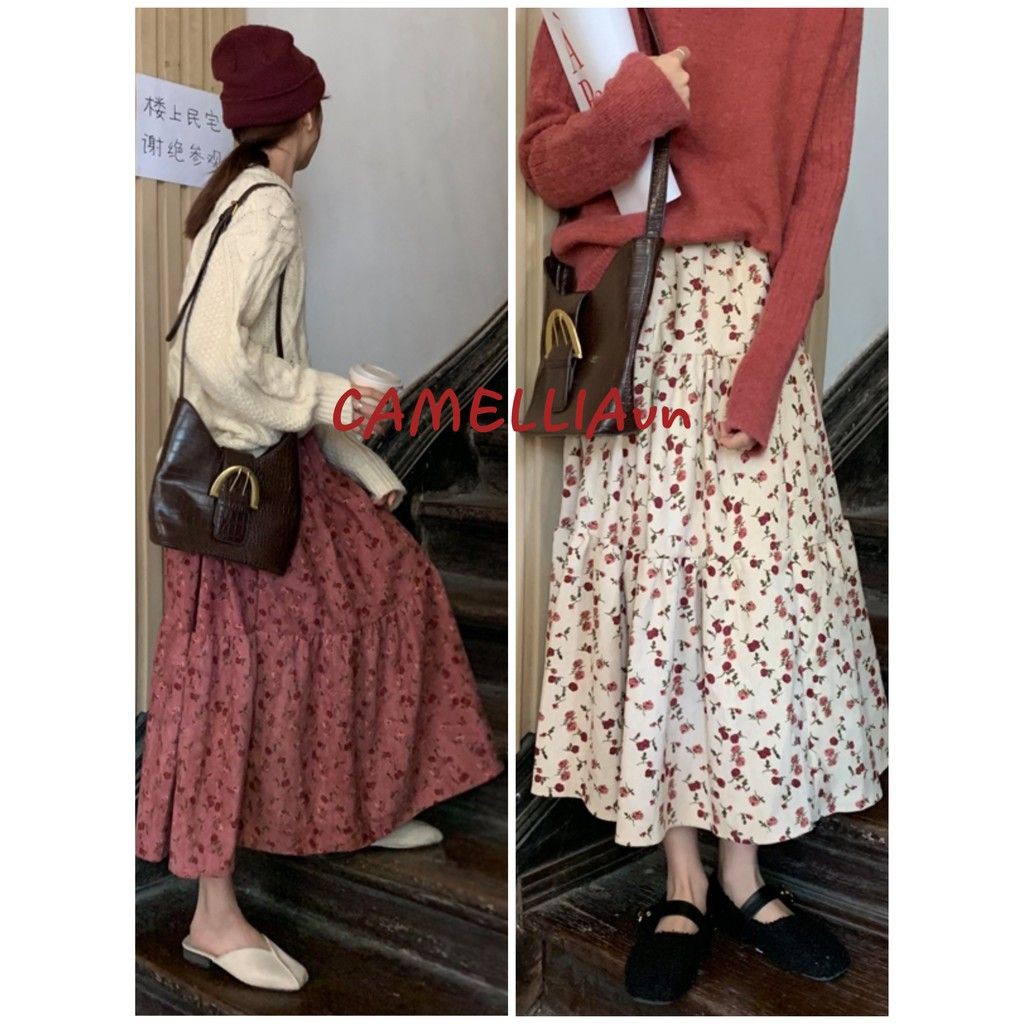 [ORDER] chân váy nhung hoa nhí tầng xòe kiểu dáng Ulzzang Hàn Quốc (Quảng Châu loại 1)