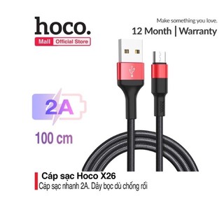 Cáp sạc nhanh android bọc dây dù siêu bền hoco x26, dây sạc 1m, cổng micro usb