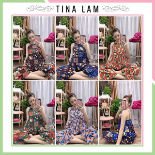 Đồ Bộ Nữ Mặc Nhà FREESHIP 50K Set Bộ Nữ Thổ Cẩm Cổ Yếm Hai Dây, Quần Dài Chất Lụa Cao Cấp Form<60kg