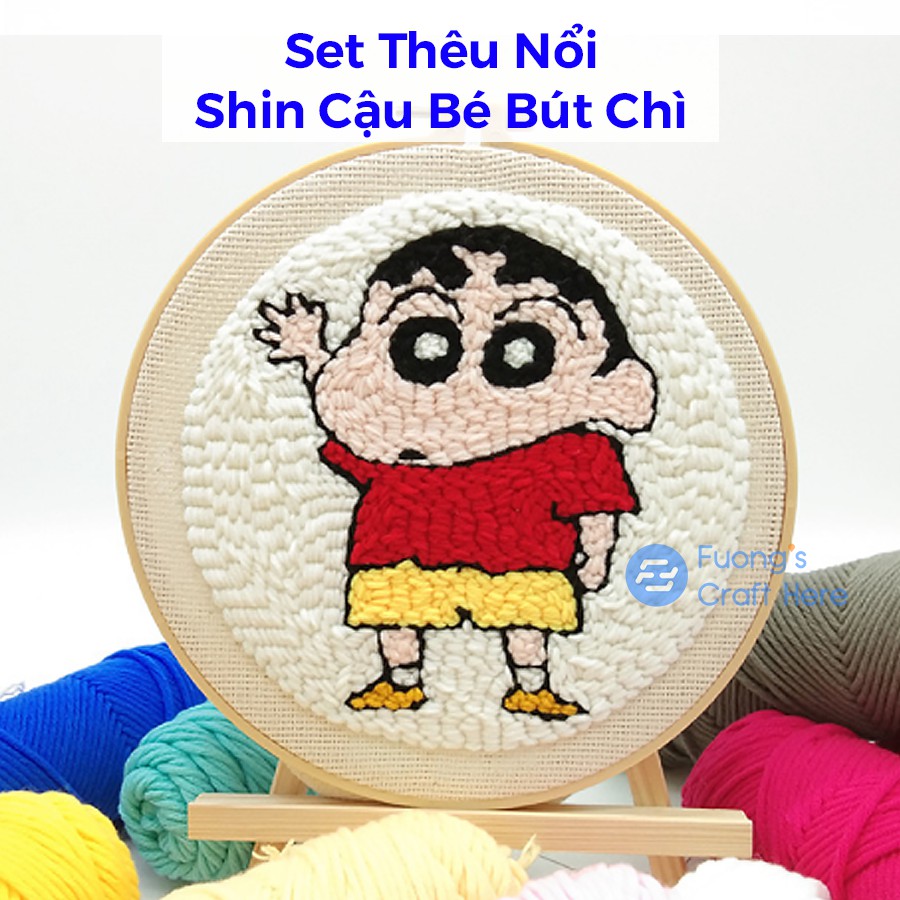 Set Thêu Nổi Thêu Len Xù Cậu Bé Shin Bút Chì Dành Cho Người Mới Bắt Đầu, Punch Needle Set Shin Cute for Beginners