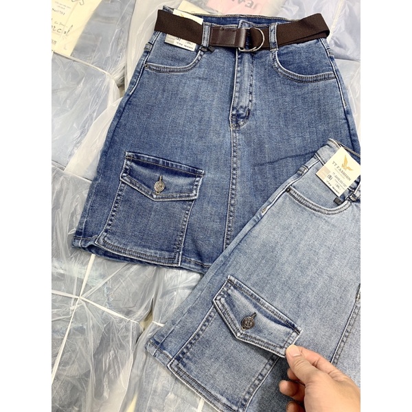 Váy Jean cute lưng cao túi kiểu nhỏ bên dưới, chất co dãn vải đẹp may tinh tế | BigBuy360 - bigbuy360.vn