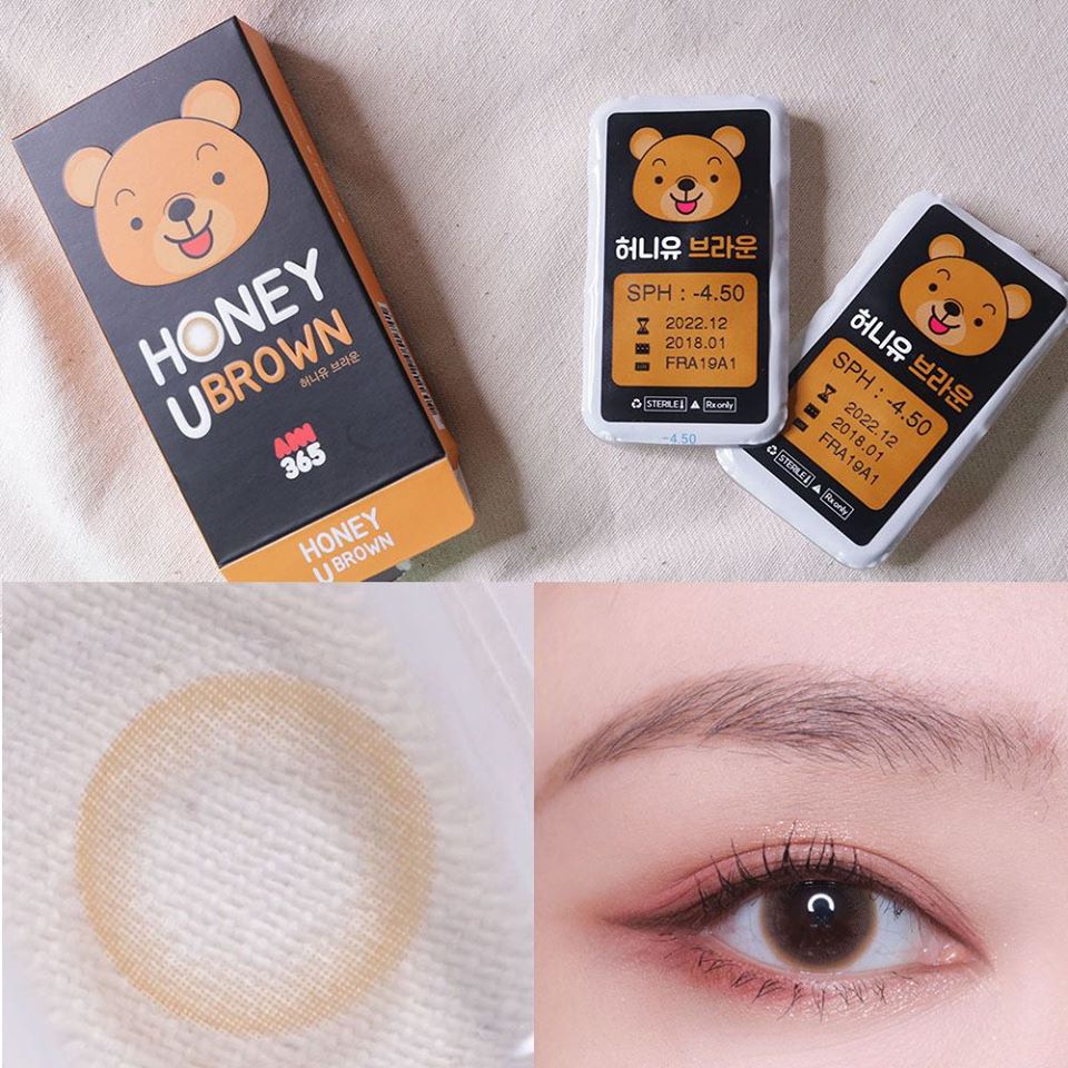 Kính áp tròng màu nâu tây Honey U Brown ANN365 cho mắt nhạy cảm đeo siêu êm dùng 1 tháng