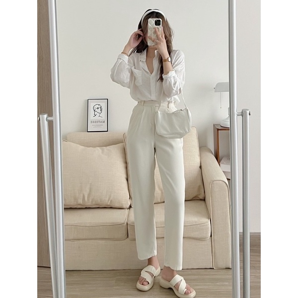 Quần tây chất đẹp cúc lệch cạp khoá lưng chun - Quần baggy 90cm