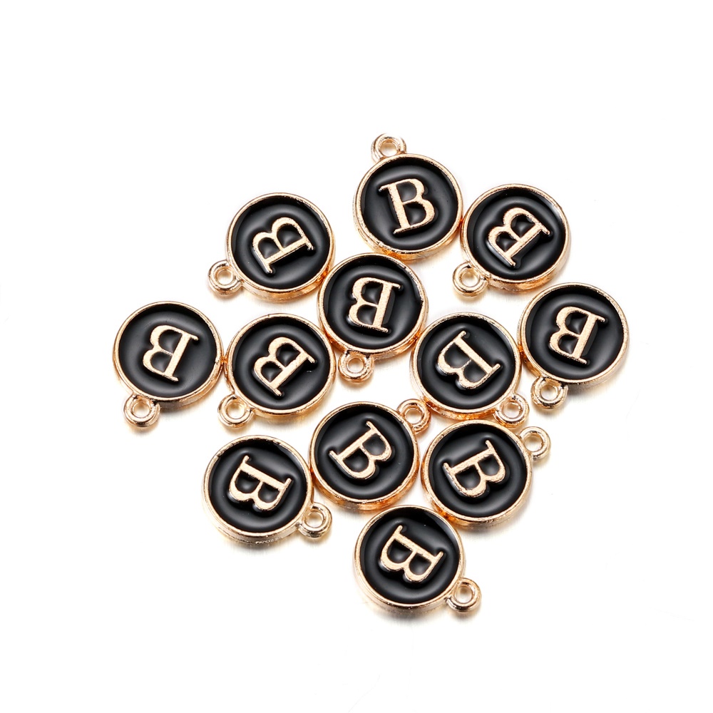 Set 5 Mặt Dây Chuyền 12mm Hình Chữ Cái Màu Đen