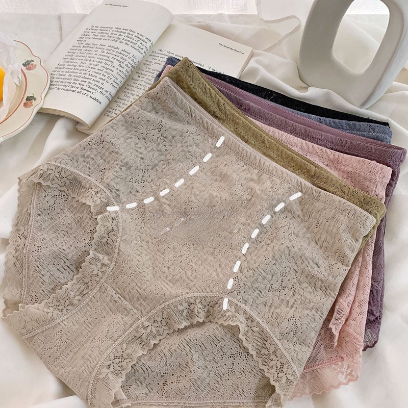 Quần Lót Không Đường May Lưng Cao Viền Ren Thoáng Khí Thoải Mái Cho Nữ
