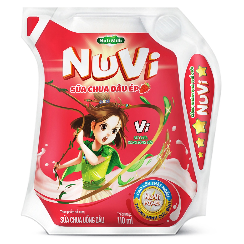 Thùng 24 Túi Sữa Chua Dâu Ép Nuvi 110ml Giúp Bé Phát Triển Trí Não, Chiều Cao Cho Bé-TUH