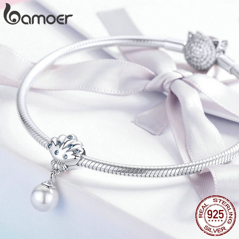 Bamoer Mặt Dây Chuyền Mạ Bạc S925 Hình Vỏ Sò Đính Ngọc Trai Charms