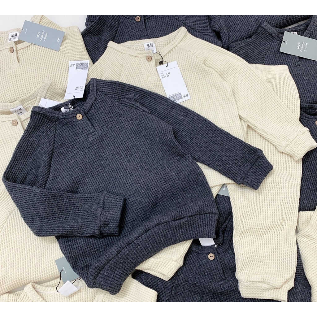 Bộ bé trai bé gái Combo 2 bộ cotton tổ ong thu đông dài tay cổ tròn bo gấu hàng vnxk - MÃ HH01