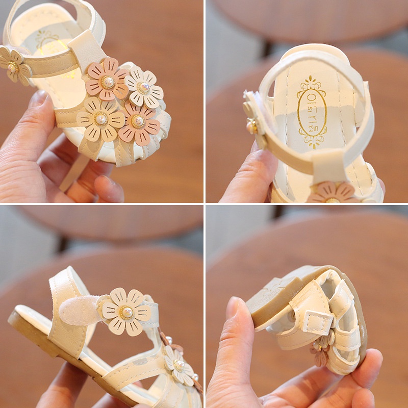 Giày búp bê gắn hoa nơ tim Sandal dép tập đi rọ đính hoa êm mềm cho bé gái DTD13