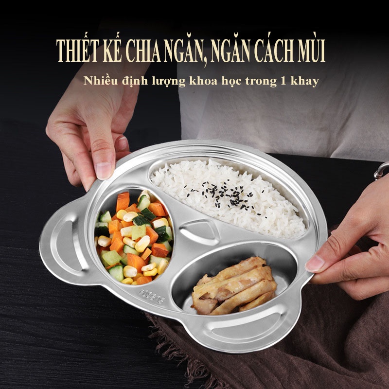 Đĩa chia cơm cho bé, inox 304 cấp thực phẩm an toàn vệ sinh, GDAY, sâu lòng - LOKING