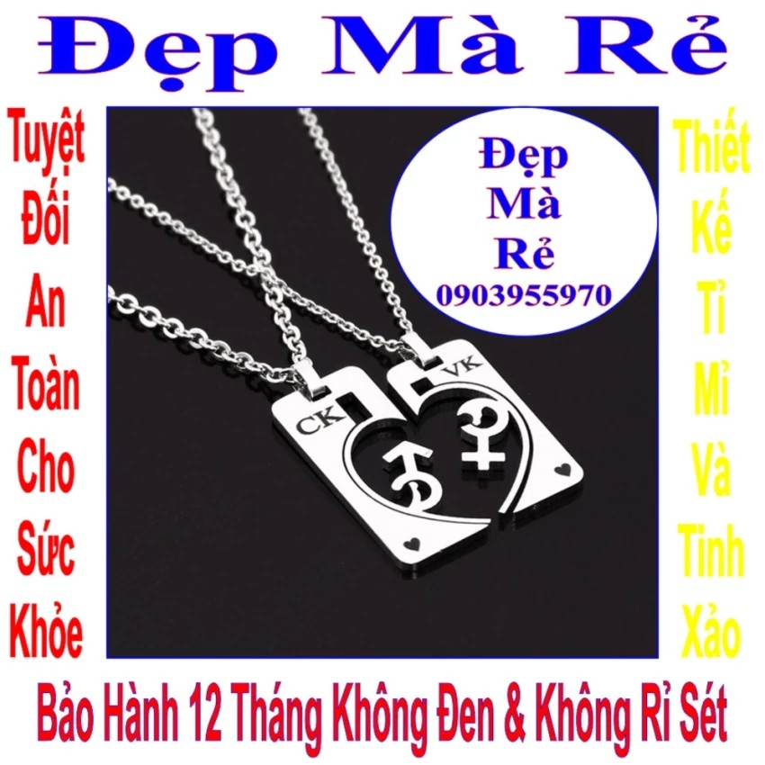 Dây chuyền trang sức em và tôi biểu tượng nam nữ khắc chữ CK / VK - Giá bán trên là 1 cặp = 2 sợi