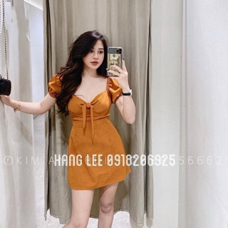 Váy nâu tây nơ ngực