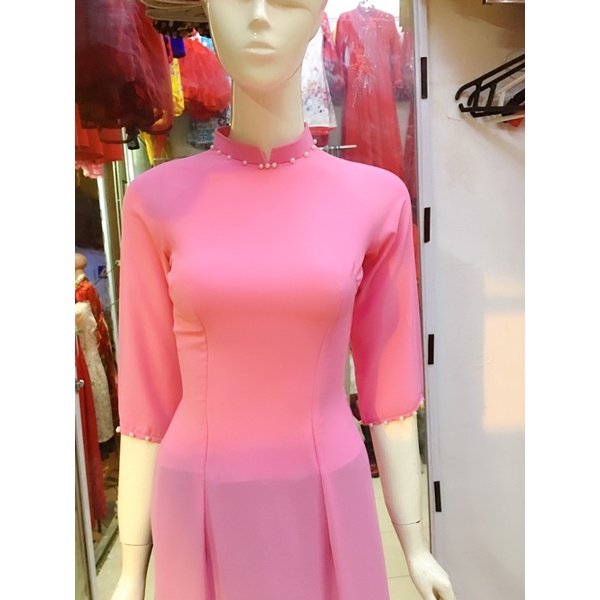 Áo dài hồng phấn 2 tà