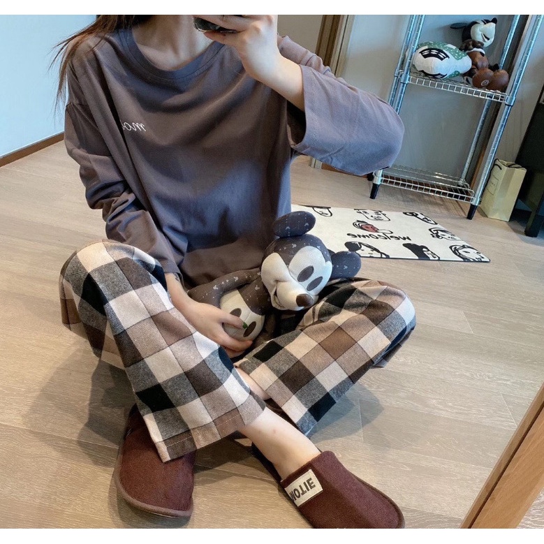 Bộ Đồ Ngủ Dài Tay Phong Cách Hàn Quốc Đơn Giản Thời Trang Xuân Thu SC3507