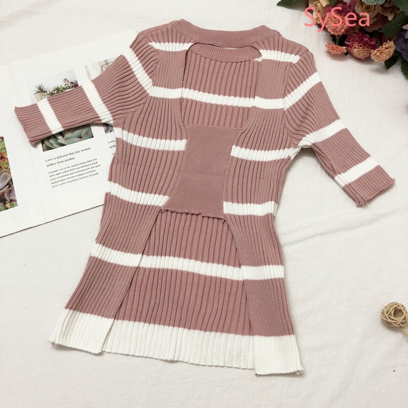 Áo Dệt Kim Hở Lưng Kẻ Sọc Thời Trang Mùa Hè Cho Nữ