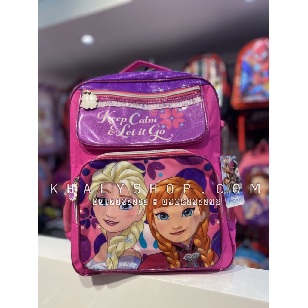 Balo, cặp táp 14" 3 ngăn hình Anna Elsa (Frozen) màu hồng tím cho bé gái (Thái Lan) - 29x12x36cm