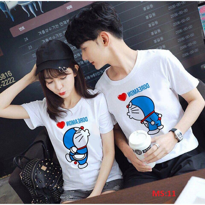 1 cặp Áo đôi nam nữ hoạt hình Doraemon ( gồm 1 áo nam 1 áo nữ)