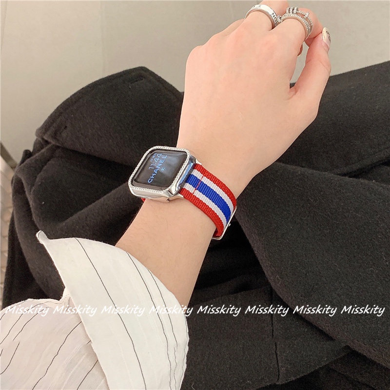 Dây Đeo Bằng Vải Dù Canvas Cho Đồng Hồ Thông Minh Apple Watch Series 7 6 SE 5 4 3 2 1 41mm 45mm 40mm 44mm 42mm